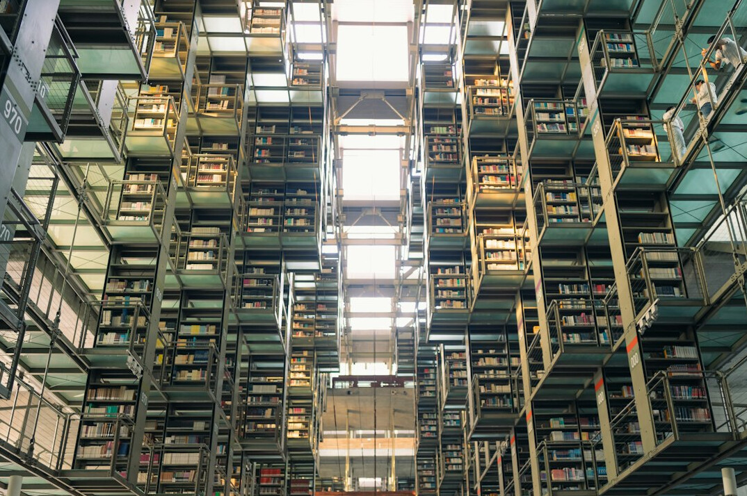 Rows of archival document shelves